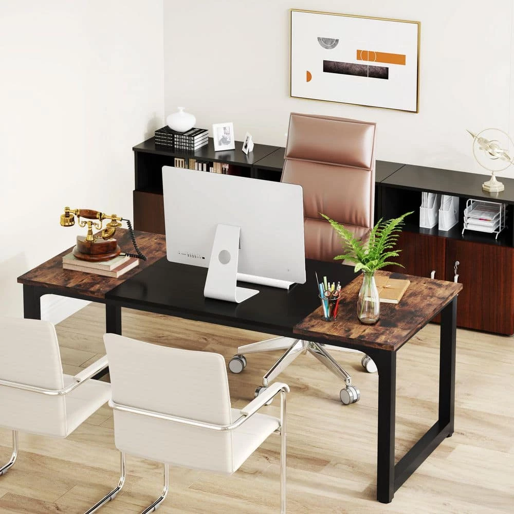 Halseey 70.8 in. W Brown Computer Desk Particle Board Wood Home Office Workstation Boardroom Desk by TRIBESIGNS WAY TO ORIGIN 11 Halseey 70.8 in. W Brown Computer Desk Particle Board Wood Home Office Workstation Boardroom Desk by TRIBESIGNS WAY TO ORIGIN - Image 10