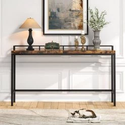 Aspen 70.9 in. Rustic Brown Standard Rectangle Metal Console Table with 100% Solid Pine Wood by TRIBESIGNS WAY TO ORIGIN -Deals Glitzhome Store brown tribesigns way to origin console tables hd c0152 c3 1000