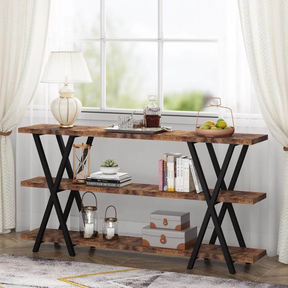 Benjamin 71 in. Console Table Wood Vintage Brown Sofa Table Modern Industrial Narrow Long Skinny Hallway Table by TRIBESIGNS WAY TO ORIGIN 9 Benjamin 71 in. Console Table Wood Vintage Brown Sofa Table Modern Industrial Narrow Long Skinny Hallway Table by TRIBESIGNS WAY TO ORIGIN - Image 7