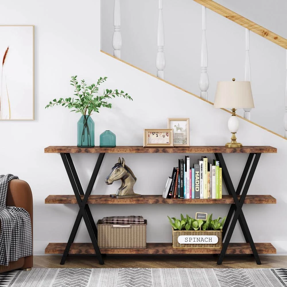 Benjamin 71 in. Console Table Wood Vintage Brown Sofa Table Modern Industrial Narrow Long Skinny Hallway Table by TRIBESIGNS WAY TO ORIGIN 4 Benjamin 71 in. Console Table Wood Vintage Brown Sofa Table Modern Industrial Narrow Long Skinny Hallway Table by TRIBESIGNS WAY TO ORIGIN - Image 2