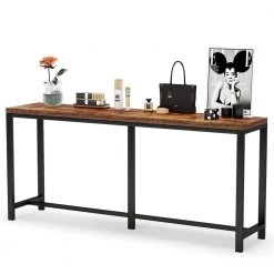 Benjamin 70.86 in. Console Table Wood Vintage White Sofa Table Modern Industrial Narrow Long Skinny Hallway Table by TRIBESIGNS WAY TO ORIGIN -Deals Glitzhome Store brown tribesigns way to origin console tables hd xj0037 wzz c3 1000
