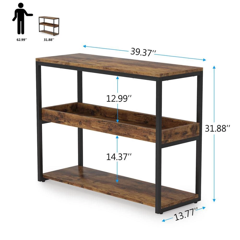 Benjamin 39.37 in. Console Table Wood Vintage Brown Sofa Table Modern Industrial Narrow Long Skinny Hallway Table by TRIBESIGNS WAY TO ORIGIN 8 Benjamin 39.37 in. Console Table Wood Vintage Brown Sofa Table Modern Industrial Narrow Long Skinny Hallway Table by TRIBESIGNS WAY TO ORIGIN - Image 6