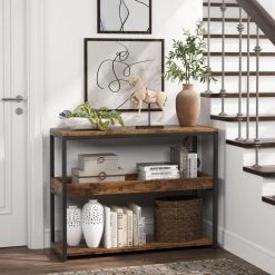 Benjamin 39.37 in. Console Table Wood Vintage Brown Sofa Table Modern Industrial Narrow Long Skinny Hallway Table by TRIBESIGNS WAY TO ORIGIN 14 Benjamin 39.37 in. Console Table Wood Vintage Brown Sofa Table Modern Industrial Narrow Long Skinny Hallway Table by TRIBESIGNS WAY TO ORIGIN -Deals Glitzhome Store brown tribesigns way to origin console tables hd zzy03 wzz 4f 1000