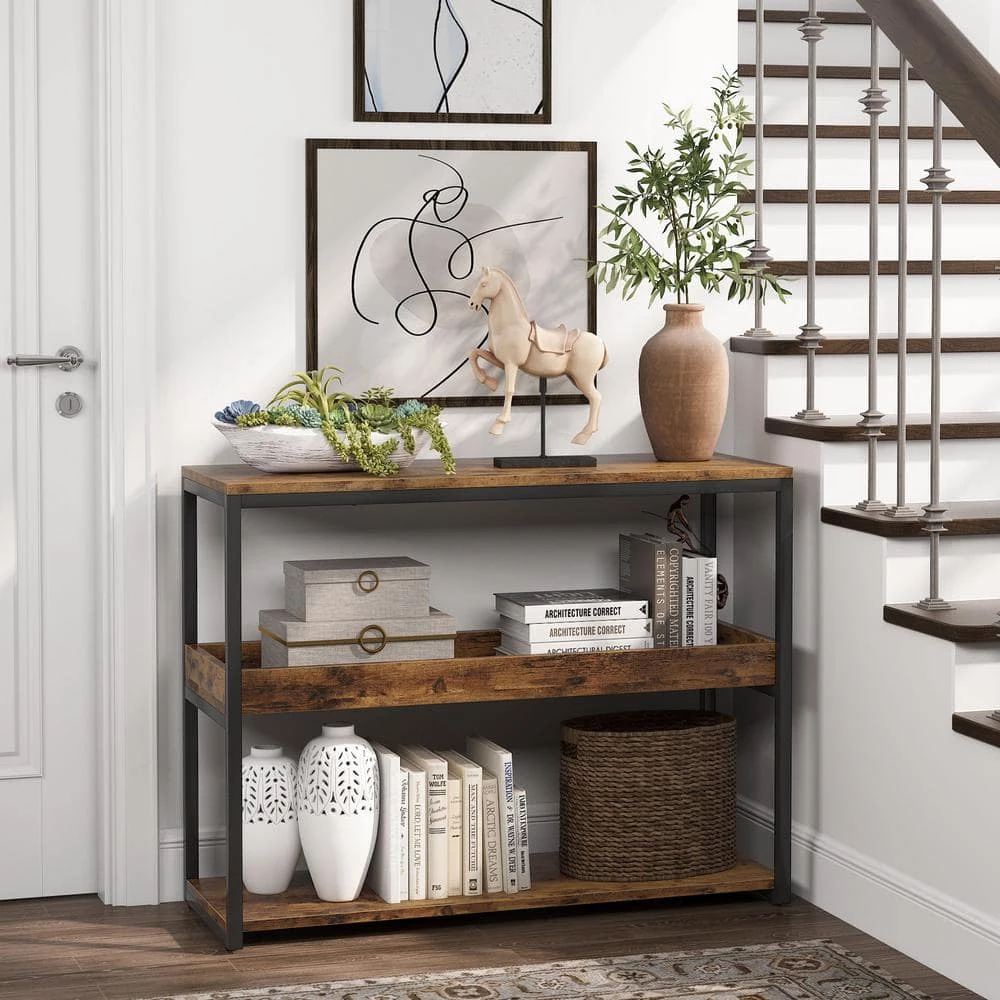 Benjamin 39.37 in. Console Table Wood Vintage Brown Sofa Table Modern Industrial Narrow Long Skinny Hallway Table by TRIBESIGNS WAY TO ORIGIN 6 Benjamin 39.37 in. Console Table Wood Vintage Brown Sofa Table Modern Industrial Narrow Long Skinny Hallway Table by TRIBESIGNS WAY TO ORIGIN - Image 4