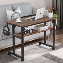 Andrea 31.5 in. Rustic Brown Adjustable Height Rectangle Wood End Table with Casters by TRIBESIGNS WAY TO ORIGIN -Deals Glitzhome Store brown tribesigns way to origin end side tables hd sczy566 31 1000