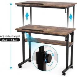 Andrea 31.5 in. Rustic Brown Adjustable Height Rectangle Wood End Table with Casters by TRIBESIGNS WAY TO ORIGIN -Deals Glitzhome Store brown tribesigns way to origin end side tables hd sczy566 c3 1000