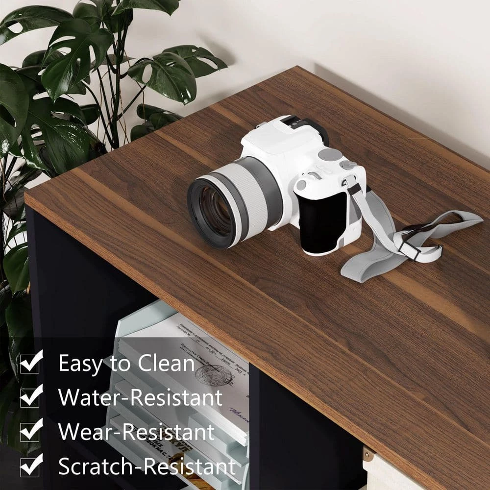 Cindy Brown&Black File Cabinet with Two Drawers, Wooden Rolling Lateral File Cabinet with Open Storage Shelves by TRIBESIGNS WAY TO ORIGIN 7 Cindy Brown&Black File Cabinet with Two Drawers, Wooden Rolling Lateral File Cabinet with Open Storage Shelves by TRIBESIGNS WAY TO ORIGIN - Image 5