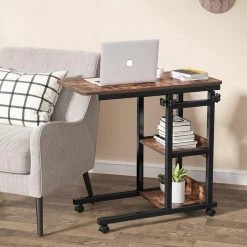 Andrea 31.5 in. C-Shaped Brown Mobile Computer Desk Height Adjustable Laptop End Storage Shelves Standing Rolling Cart by TRIBESIGNS WAY TO ORIGIN -Deals Glitzhome Store brown tribesigns way to origin laptop desks hd c0228 wzz 1f 1000