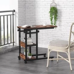 Andrea 31.5 in. C-Shaped Brown Mobile Computer Desk Height Adjustable Laptop End Storage Shelves Standing Rolling Cart by TRIBESIGNS WAY TO ORIGIN -Deals Glitzhome Store brown tribesigns way to origin laptop desks hd c0228 wzz 31 1000