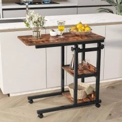 Andrea 31.5 in. C-Shaped Brown Mobile Computer Desk Height Adjustable Laptop End Storage Shelves Standing Rolling Cart by TRIBESIGNS WAY TO ORIGIN -Deals Glitzhome Store brown tribesigns way to origin laptop desks hd c0228 wzz 44 1000