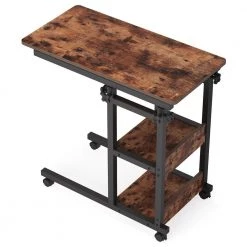 Andrea 31.5 in. C-Shaped Brown Mobile Computer Desk Height Adjustable Laptop End Storage Shelves Standing Rolling Cart by TRIBESIGNS WAY TO ORIGIN