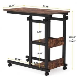 Andrea 31.5 in. C-Shaped Brown Mobile Computer Desk Height Adjustable Laptop End Storage Shelves Standing Rolling Cart by TRIBESIGNS WAY TO ORIGIN -Deals Glitzhome Store brown tribesigns way to origin laptop desks hd c0228 wzz 76 1000