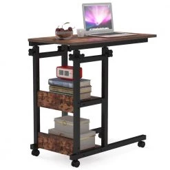 Andrea 31.5 in. C-Shaped Brown Mobile Computer Desk Height Adjustable Laptop End Storage Shelves Standing Rolling Cart by TRIBESIGNS WAY TO ORIGIN -Deals Glitzhome Store brown tribesigns way to origin laptop desks hd c0228 wzz 77 1000