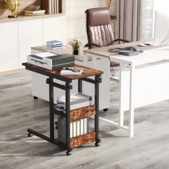Andrea 31.5 in. C-Shaped Brown Mobile Computer Desk Height Adjustable Laptop End Storage Shelves Standing Rolling Cart by TRIBESIGNS WAY TO ORIGIN -Deals Glitzhome Store brown tribesigns way to origin laptop desks hd c0228 wzz a0 1000