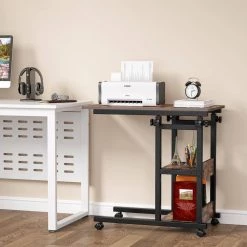 Andrea 31.5 in. C-Shaped Brown Mobile Computer Desk Height Adjustable Laptop End Storage Shelves Standing Rolling Cart by TRIBESIGNS WAY TO ORIGIN -Deals Glitzhome Store brown tribesigns way to origin laptop desks hd c0228 wzz c3 1000
