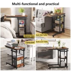 Andrea 31.5 in. C-Shaped Brown Mobile Computer Desk Height Adjustable Laptop End Storage Shelves Standing Rolling Cart by TRIBESIGNS WAY TO ORIGIN -Deals Glitzhome Store brown tribesigns way to origin laptop desks hd c0228 wzz fa 1000