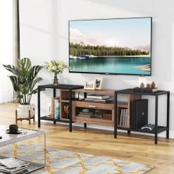 Tabor 74.8 in. Industrial Brown TV Stand with Storage Cube Fits TV's up to 85 in. with Metal Mesh Shelves by TRIBESIGNS WAY TO ORIGIN -Deals Glitzhome Store brown tribesigns way to origin tv stands hd jw0238 wzz 31 1000
