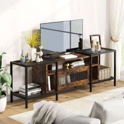 Tabor 74.8 in. Industrial Brown TV Stand with Storage Cube Fits TV's up to 85 in. with Metal Mesh Shelves by TRIBESIGNS WAY TO ORIGIN -Deals Glitzhome Store brown tribesigns way to origin tv stands hd jw0238 wzz 76 1000