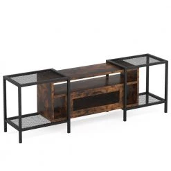 Tabor 74.8 in. Industrial Brown TV Stand with Storage Cube Fits TV's up to 85 in. with Metal Mesh Shelves by TRIBESIGNS WAY TO ORIGIN -Deals Glitzhome Store brown tribesigns way to origin tv stands hd jw0238 wzz 77 1000