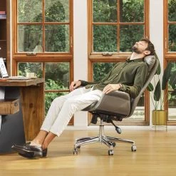 Mid-Century Modern Brownish Grey Leatherette Adjustable Swivel High Back Office Chair by Glitzhome -Deals Glitzhome Store brownish grey glitzhome executive chairs 2001100001 77 1000