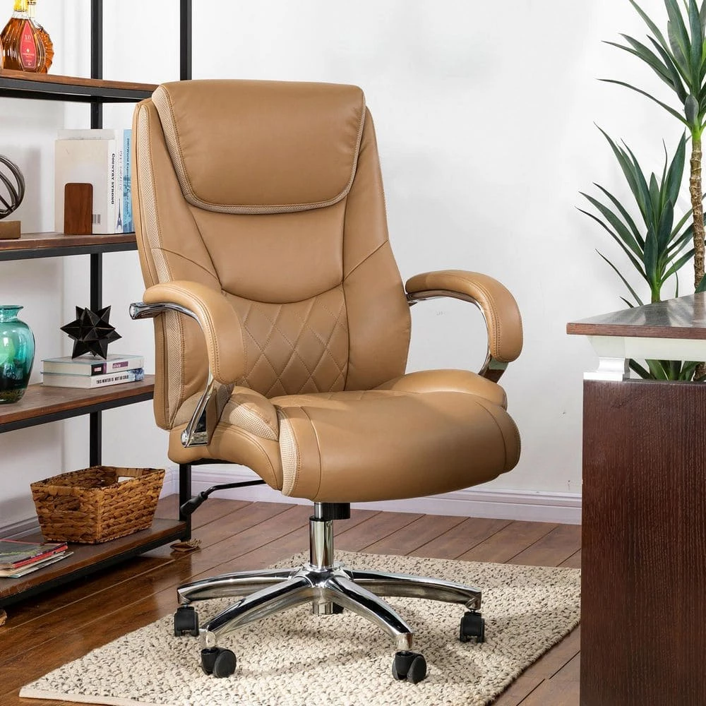 Camel Big and Tall Air PU Leather Gaslift Adjustable Height Swivel Executive Chair (400 lb.) by Glitzhome 4 Camel Big and Tall Air PU Leather Gaslift Adjustable Height Swivel Executive Chair (400 lb.) by Glitzhome - Image 2