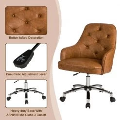 39.75 in. H Camel Brown Bonded Leather Gaslift Adjustable Swivel Office Chair/Desk Chair by Glitzhome -Deals Glitzhome Store camel glitzhome task chairs 2001100004 1f 1000