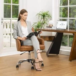 39.75 in. H Camel Brown Bonded Leather Gaslift Adjustable Swivel Office Chair/Desk Chair by Glitzhome -Deals Glitzhome Store camel glitzhome task chairs 2001100004 44 1000