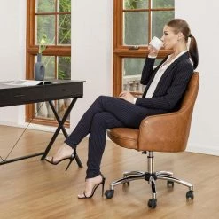 39.75 in. H Camel Brown Bonded Leather Gaslift Adjustable Swivel Office Chair/Desk Chair by Glitzhome -Deals Glitzhome Store camel glitzhome task chairs 2001100004 77 1000