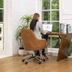 39.75 in. H Camel Brown Bonded Leather Gaslift Adjustable Swivel Office Chair/Desk Chair by Glitzhome -Deals Glitzhome Store camel glitzhome task chairs 2001100004 fa 1000