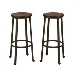 29.92 in. H Coffee Color Rustic Steel Bar Stool with Elm Wood Top (Set of 2) by Glitzhome