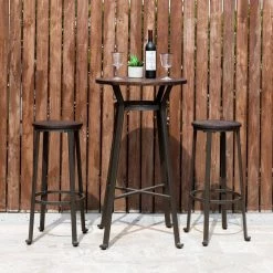 S/3 Coffee Rustic Steel/Elm Wood Pub Set (1 Tabel+2 Stools) by Glitzhome -Deals Glitzhome Store coffee glitzhome dining room sets 1010202751 31 1000