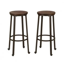 S/3 Coffee Rustic Steel/Elm Wood Pub Set (1 Tabel+2 Stools) by Glitzhome -Deals Glitzhome Store coffee glitzhome dining room sets 1010202751 44 1000