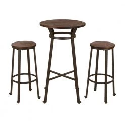 S/3 Coffee Rustic Steel/Elm Wood Pub Set (1 Tabel+2 Stools) by Glitzhome -Deals Glitzhome Store coffee glitzhome dining room sets 1010202751 c3 1000