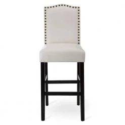 45.00 in. H Cream White Leatherette Barchair with Studded Decoration High Back Black Solid Rubberwood Legs (Set of 4) by Glitzhome -Deals Glitzhome Store cream black glitzhome bar stools 2000700014 4f 1000