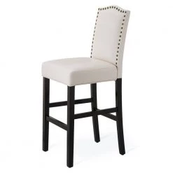 45.00 in. H Cream White Leatherette Barchair with Studded Decoration High Back Black Solid Rubberwood Legs (Set of 4) by Glitzhome -Deals Glitzhome Store cream black glitzhome bar stools 2000700014 c3 1000