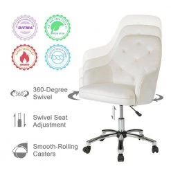 39.75 in. H Cream White Velvet Gaslift Adjustable Swivel Office Chair/Desk Chair by Glitzhome -Deals Glitzhome Store cream glitzhome task chairs 2001100002 4f 1000