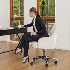 39.75 in. H Cream White Velvet Gaslift Adjustable Swivel Office Chair/Desk Chair by Glitzhome -Deals Glitzhome Store cream glitzhome task chairs 2001100002 77 1000