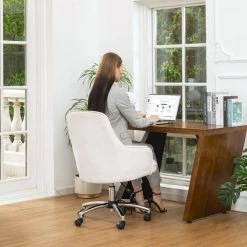 39.75 in. H Cream White Velvet Gaslift Adjustable Swivel Office Chair/Desk Chair by Glitzhome -Deals Glitzhome Store cream glitzhome task chairs 2001100002 fa 1000