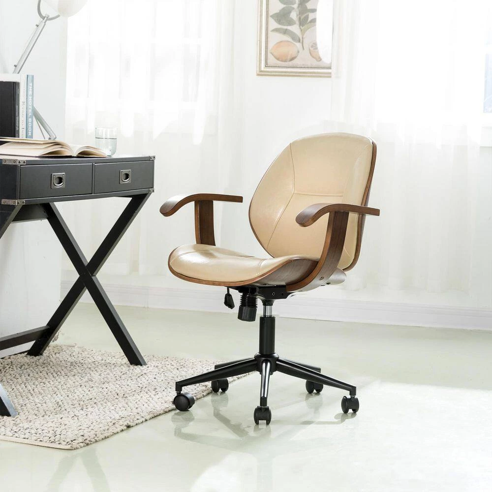 38 in. H Cream PU Leather Adjustable Swivel Desk Chair/Task Chair by Glitzhome 12 38 in. H Cream PU Leather Adjustable Swivel Desk Chair/Task Chair by Glitzhome - Image 10