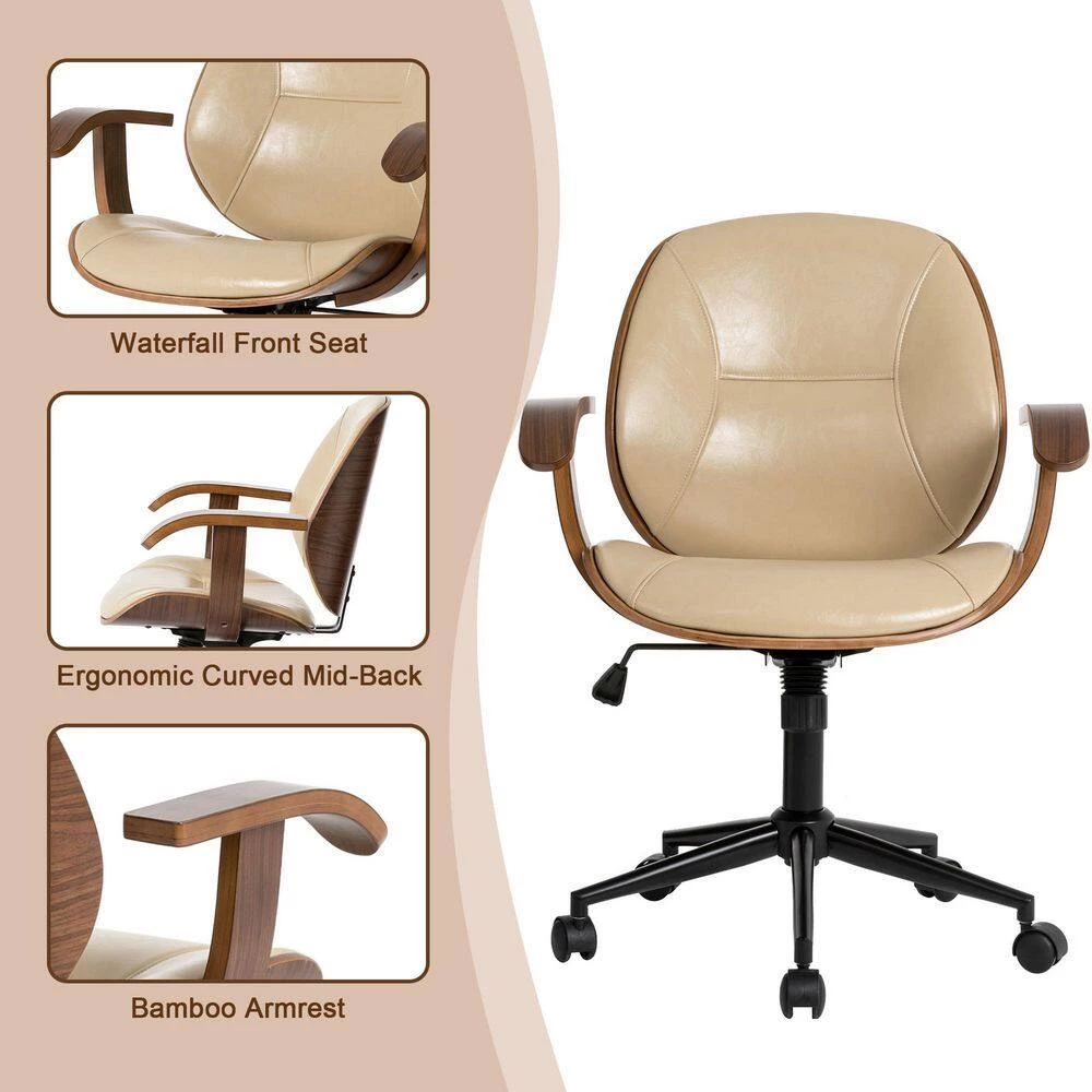 38 in. H Cream PU Leather Adjustable Swivel Desk Chair/Task Chair by Glitzhome 9 38 in. H Cream PU Leather Adjustable Swivel Desk Chair/Task Chair by Glitzhome - Image 7