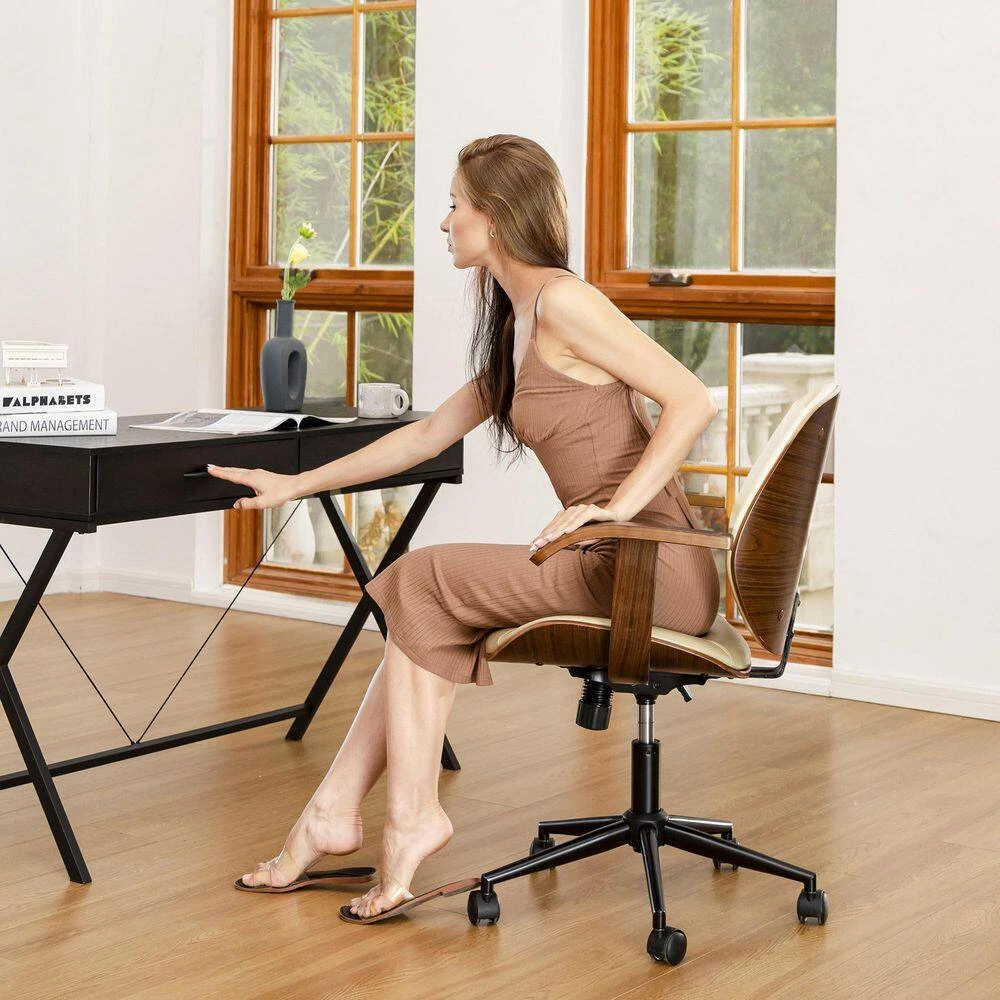 38 in. H Cream PU Leather Adjustable Swivel Desk Chair/Task Chair by Glitzhome 10 38 in. H Cream PU Leather Adjustable Swivel Desk Chair/Task Chair by Glitzhome - Image 8