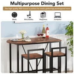 3-Piece Rectangular Dark Antique Oak Wood Top Bar Table Set, 2-Person Counter Height Dining Room Set by TRIBESIGNS WAY TO ORIGIN -Deals Glitzhome Store dark antique oak tribesigns way to origin dining room sets hd xk00110 1f 1000