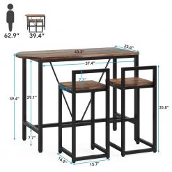 3-Piece Rectangular Dark Antique Oak Wood Top Bar Table Set, 2-Person Counter Height Dining Room Set by TRIBESIGNS WAY TO ORIGIN -Deals Glitzhome Store dark antique oak tribesigns way to origin dining room sets hd xk00110 44 1000