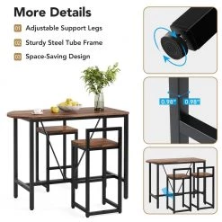 3-Piece Rectangular Dark Antique Oak Wood Top Bar Table Set, 2-Person Counter Height Dining Room Set by TRIBESIGNS WAY TO ORIGIN -Deals Glitzhome Store dark antique oak tribesigns way to origin dining room sets hd xk00110 4f 1000