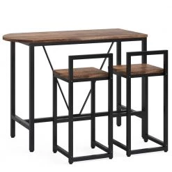 3-Piece Rectangular Dark Antique Oak Wood Top Bar Table Set, 2-Person Counter Height Dining Room Set by TRIBESIGNS WAY TO ORIGIN