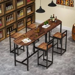 3-Piece Rectangular Dark Antique Oak Wood Top Bar Table Set, 2-Person Counter Height Dining Room Set by TRIBESIGNS WAY TO ORIGIN -Deals Glitzhome Store dark antique oak tribesigns way to origin dining room sets hd xk00110 c3 1000