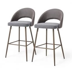 40.25 in. H Dark Grey Low Back Mixing Fabic/Leatherette Bar Stool with Brown Tapered Metal Legs (Set of 2) by Glitzhome