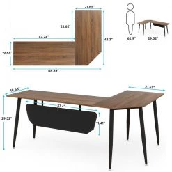 Perry 68.9 in. L-Shaped Dark Walnut Executive Office Desk, Industrial Business Furniture Set with Front Baffle by TRIBESIGNS WAY TO ORIGIN 19 Perry 68.9 in. L-Shaped Dark Walnut Executive Office Desk, Industrial Business Furniture Set with Front Baffle by TRIBESIGNS WAY TO ORIGIN -Deals Glitzhome Store dark walnut tribesigns way to origin executive desks hd ggxk00126 1f 1000