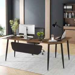 Perry 68.9 in. L-Shaped Dark Walnut Executive Office Desk, Industrial Business Furniture Set with Front Baffle by TRIBESIGNS WAY TO ORIGIN 23 Perry 68.9 in. L-Shaped Dark Walnut Executive Office Desk, Industrial Business Furniture Set with Front Baffle by TRIBESIGNS WAY TO ORIGIN -Deals Glitzhome Store dark walnut tribesigns way to origin executive desks hd ggxk00126 31 1000
