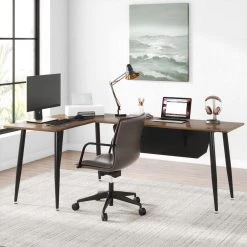 Perry 68.9 in. L-Shaped Dark Walnut Executive Office Desk, Industrial Business Furniture Set with Front Baffle by TRIBESIGNS WAY TO ORIGIN 20 Perry 68.9 in. L-Shaped Dark Walnut Executive Office Desk, Industrial Business Furniture Set with Front Baffle by TRIBESIGNS WAY TO ORIGIN -Deals Glitzhome Store dark walnut tribesigns way to origin executive desks hd ggxk00126 44 1000